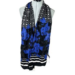 Chico's Rayon Scarf Floral Geo Print Blue Black